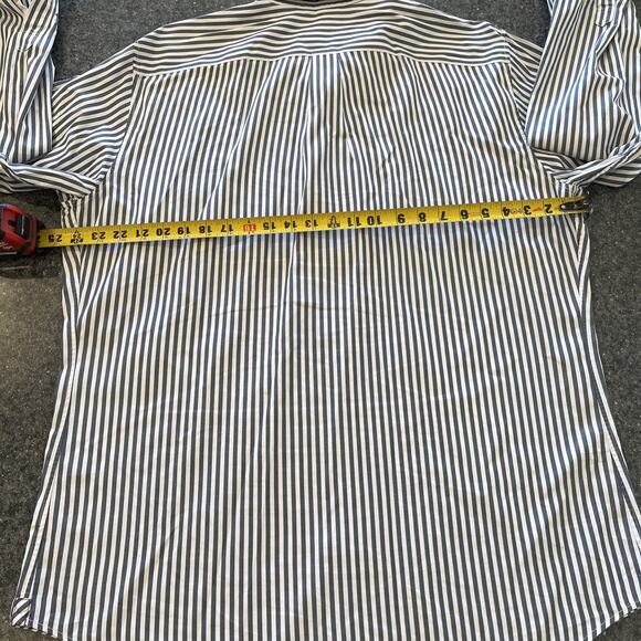 Banana Republic Mens Long Sleeve Button Up Shirt XL White Grey Striped Cotton - Picture 10 of 11